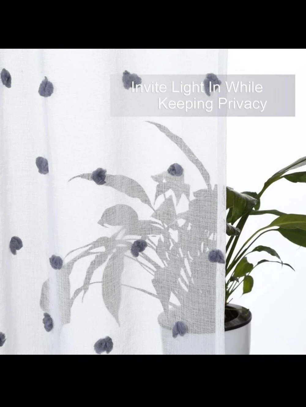 4 Panels Of Cafe Curtains Sheer Dot Window Curtains - White with Gray Dot